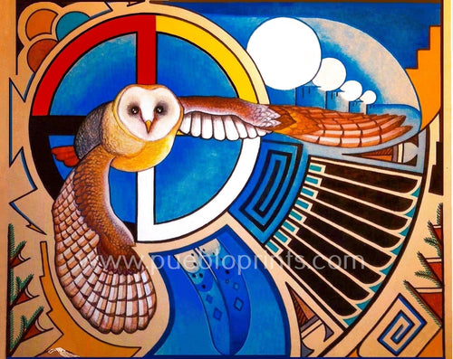 Native American Art Print, Native American wall art, Southwest art print, Barn owls, Barn Owl art, New Mexico art